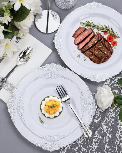 أطباق بلاستيكية ذهبية من نيرفور 700 قطعة - أطقم أواني طعام بلاستيكية ذهبية لـ 100 ضيف - 200 طبق ذهبي للاستعمال مرة واحدة، 300 طبق فضي بلاستيكي ذهبي، 100 كوب، 100 منديل لحفلات الزفاف والحفلات وعيد الشكر in Kuwait