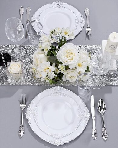 أطباق بلاستيكية ذهبية من نيرفور 700 قطعة - أطقم أواني طعام بلاستيكية ذهبية لـ 100 ضيف - 200 طبق ذهبي للاستعمال مرة واحدة، 300 طبق فضي بلاستيكي ذهبي، 100 كوب، 100 منديل لحفلات الزفاف والحفلات وعيد الشكر in Kuwait