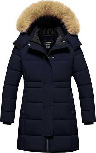 Girl's Puffer Jacket Kids Long Winter Coats Heavyweight Parka Warm Fleece Snow Outerwear with Removable Fur Hood in Kuwait