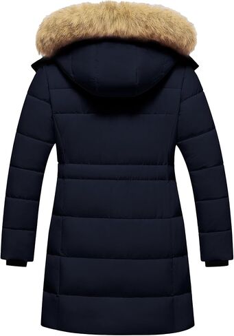 Girl's Puffer Jacket Kids Long Winter Coats Heavyweight Parka Warm Fleece Snow Outerwear with Removable Fur Hood in Kuwait