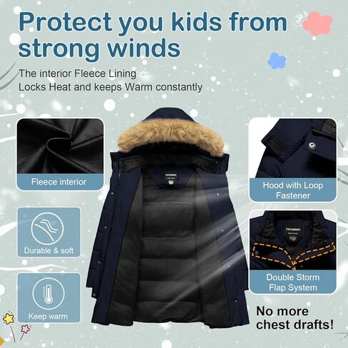 Girl's Puffer Jacket Kids Long Winter Coats Heavyweight Parka Warm Fleece Snow Outerwear with Removable Fur Hood in Kuwait