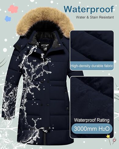 Girl's Puffer Jacket Kids Long Winter Coats Heavyweight Parka Warm Fleece Snow Outerwear with Removable Fur Hood in Kuwait