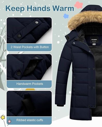 Girl's Puffer Jacket Kids Long Winter Coats Heavyweight Parka Warm Fleece Snow Outerwear with Removable Fur Hood in Kuwait