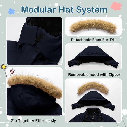 Girl's Puffer Jacket Kids Long Winter Coats Heavyweight Parka Warm Fleece Snow Outerwear with Removable Fur Hood in Kuwait