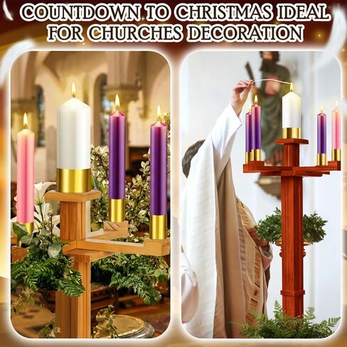 Mumufy 48 Inch Tall Advent Church Stand Candleholder Set of 5 Purple Pink White Candles Wood Nativity Candle Stand with Metal Arch Christmas Candlestick Holders for Christmas Church Holy Family in Saudi Arabia