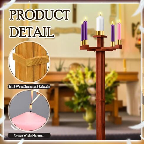 Mumufy 48 Inch Tall Advent Church Stand Candleholder Set of 5 Purple Pink White Candles Wood Nativity Candle Stand with Metal Arch Christmas Candlestick Holders for Christmas Church Holy Family in Saudi Arabia