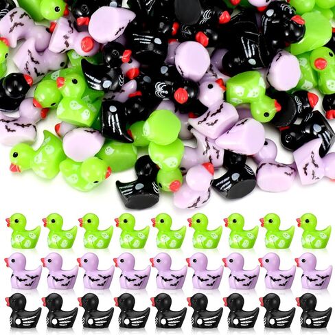 100 Pcs Halloween Mini Resin Ducks Funny Tiny Duck Figurines Bulk Ghosts Skeletons Patterns Ornament for Halloween Party Favors Goodie Bag Fillers Garden Micro Landscape Dollhouse DIY Craft in Kuwait