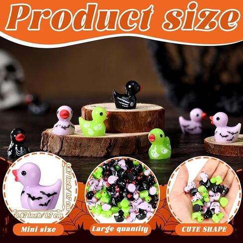 100 Pcs Halloween Mini Resin Ducks Funny Tiny Duck Figurines Bulk Ghosts Skeletons Patterns Ornament for Halloween Party Favors Goodie Bag Fillers Garden Micro Landscape Dollhouse DIY Craft in Kuwait