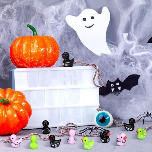 100 Pcs Halloween Mini Resin Ducks Funny Tiny Duck Figurines Bulk Ghosts Skeletons Patterns Ornament for Halloween Party Favors Goodie Bag Fillers Garden Micro Landscape Dollhouse DIY Craft in Kuwait