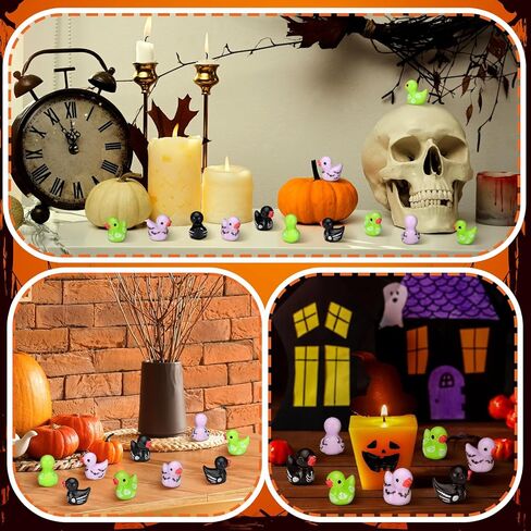 100 Pcs Halloween Mini Resin Ducks Funny Tiny Duck Figurines Bulk Ghosts Skeletons Patterns Ornament for Halloween Party Favors Goodie Bag Fillers Garden Micro Landscape Dollhouse DIY Craft in Kuwait
