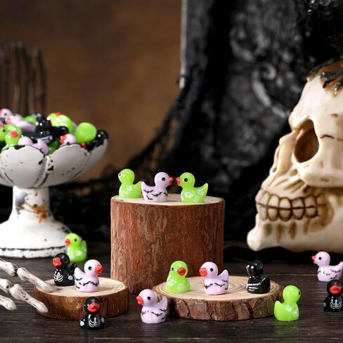 100 Pcs Halloween Mini Resin Ducks Funny Tiny Duck Figurines Bulk Ghosts Skeletons Patterns Ornament for Halloween Party Favors Goodie Bag Fillers Garden Micro Landscape Dollhouse DIY Craft in Kuwait
