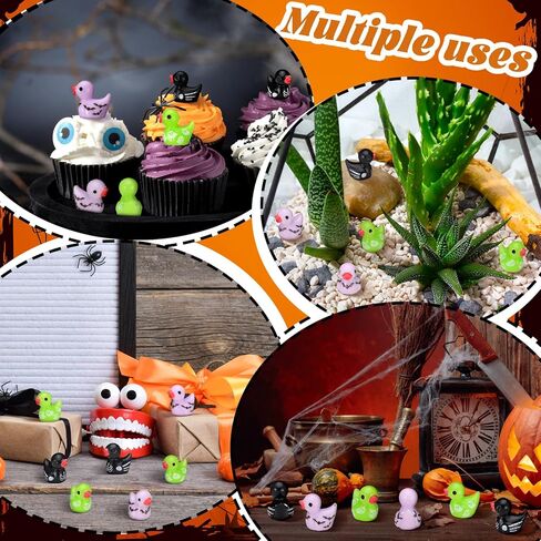 100 Pcs Halloween Mini Resin Ducks Funny Tiny Duck Figurines Bulk Ghosts Skeletons Patterns Ornament for Halloween Party Favors Goodie Bag Fillers Garden Micro Landscape Dollhouse DIY Craft in Kuwait