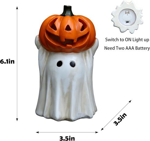 Halloween Ghost Decoration with Light-Up Jack-o'-Lantern Head,Cute Little White Ghost Holding Mini Pumpkin with Colorful LED Lights, Festive Tabletop Decor for Halloween Party, Home & Indoor Display in Saudi Arabia