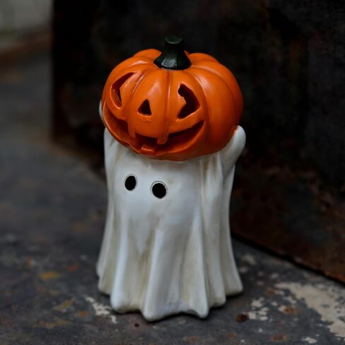 Halloween Ghost Decoration with Light-Up Jack-o'-Lantern Head,Cute Little White Ghost Holding Mini Pumpkin with Colorful LED Lights, Festive Tabletop Decor for Halloween Party, Home & Indoor Display in Saudi Arabia