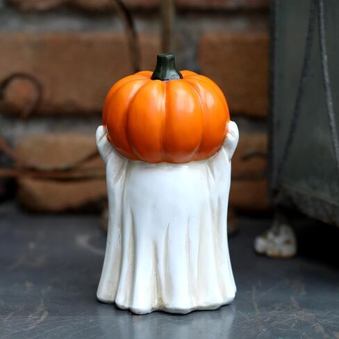 Halloween Ghost Decoration with Light-Up Jack-o'-Lantern Head,Cute Little White Ghost Holding Mini Pumpkin with Colorful LED Lights, Festive Tabletop Decor for Halloween Party, Home & Indoor Display in Saudi Arabia