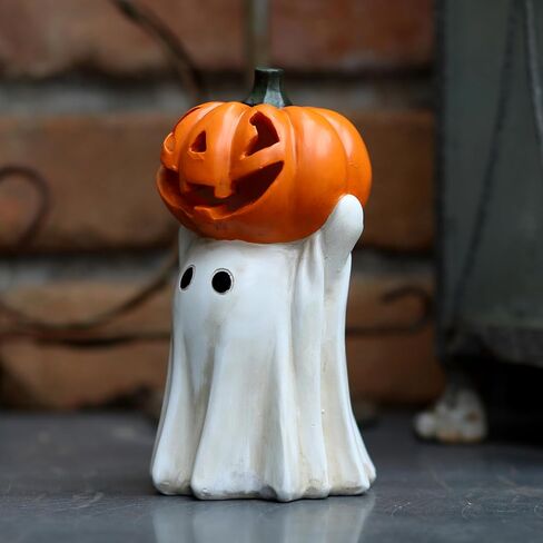 Halloween Ghost Decoration with Light-Up Jack-o'-Lantern Head,Cute Little White Ghost Holding Mini Pumpkin with Colorful LED Lights, Festive Tabletop Decor for Halloween Party, Home & Indoor Display in Saudi Arabia