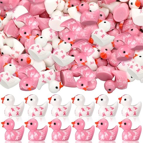200 Pcs Breast Cancer Resin Ducks Bulk Breast Cancer Awareness Accessories Pink Ribbon Awareness Ducks for Public Charity Activities Supplies Event in Kuwait