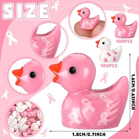200 Pcs Breast Cancer Resin Ducks Bulk Breast Cancer Awareness Accessories Pink Ribbon Awareness Ducks for Public Charity Activities Supplies Event in Kuwait