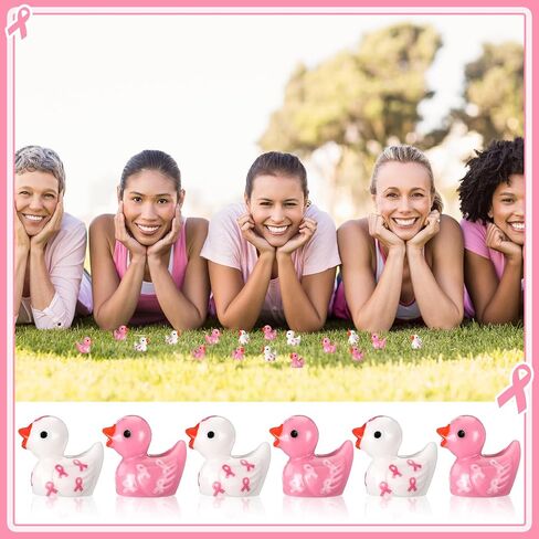 200 Pcs Breast Cancer Resin Ducks Bulk Breast Cancer Awareness Accessories Pink Ribbon Awareness Ducks for Public Charity Activities Supplies Event in Kuwait