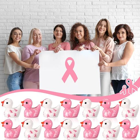 200 Pcs Breast Cancer Resin Ducks Bulk Breast Cancer Awareness Accessories Pink Ribbon Awareness Ducks for Public Charity Activities Supplies Event in Kuwait