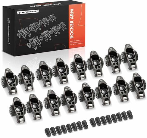 A-Premium 16Pcs Black Alloy Steel Engine Roller Rocker Arms with Needle Bearings Compatible with Small Block Chevy SBC 350, 1.6 Ratio, 3/8" Studs in Saudi Arabia