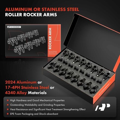 A-Premium 16Pcs Black Alloy Steel Engine Roller Rocker Arms with Needle Bearings Compatible with Small Block Chevy SBC 350, 1.6 Ratio, 3/8" Studs in Saudi Arabia
