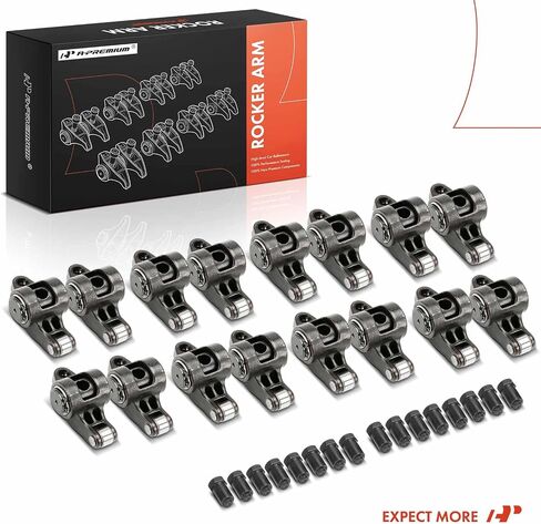 A-Premium 16Pcs Black Alloy Steel Engine Roller Rocker Arms with Needle Bearings Compatible with Small Block Chevy SBC 350, 1.6 Ratio, 3/8" Studs in Saudi Arabia
