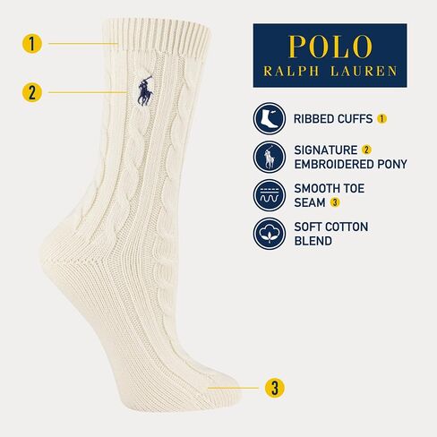 Polo Ralph Lauren Womens Cable Solid Coll Crew Socks - 1 زوج - راحة قطنية مستدامة in Saudi Arabia