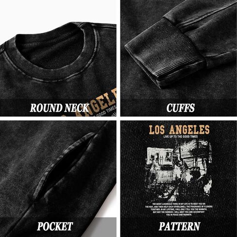 Mens Oversized Crewneck Sweatshirt Vintage Los Angeles Graphic Washed Sweatshirts with Pockets Streetwear Pullover in Saudi Arabia