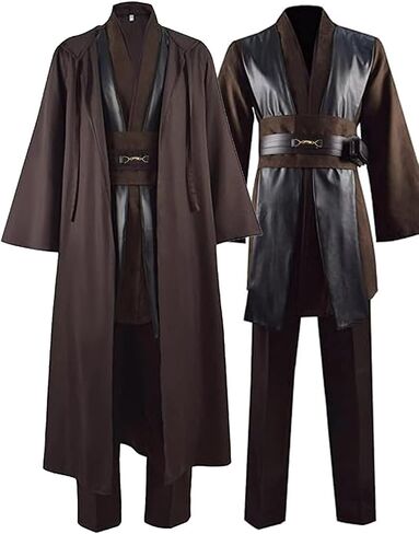 Men's Costume Cosplay Hooded Robe Tunic Belt Halloween Leather Shoulder Strap Brown Suits in Saudi Arabia