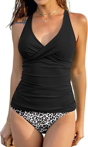 Zaful Womens Tankini Swimsuits Push Up Warp v Neck Swim Top Tummy Bottom Sexy اثنين in Saudi Arabia