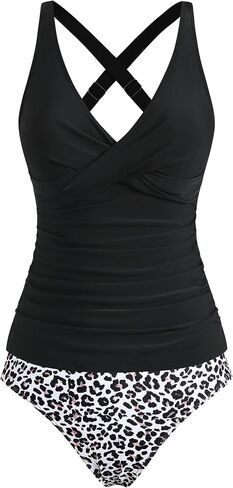 Zaful Womens Tankini Swimsuits Push Up Warp v Neck Swim Top Tummy Bottom Sexy اثنين in Saudi Arabia