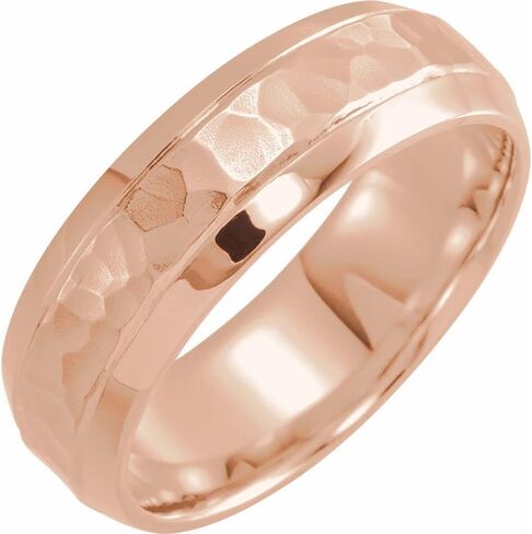 Hammer Finish Wedding Band Grooved Beveled Edge Solid 925 Sterling Silver Real 10k 14k 18k Yellow Rose White Gold OR Platinum Ring Comfort Fit in Saudi Arabia