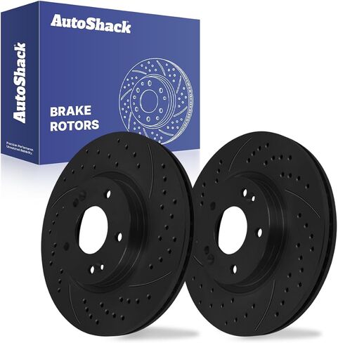AutoShack Front Drilled & Slotted Brake Rotors | Replacement For 2011-2013 Kia Sorento 2010-2012 Hyundai Santa Fe 2.4L 3.5L V6 AWD FWD | Silver Coated | 2-PC Set | TurboGuard in Saudi Arabia