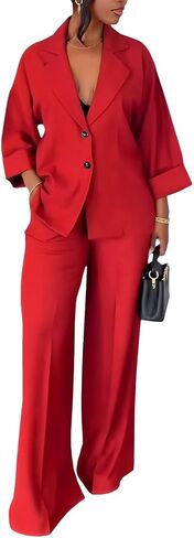 Casual Blazer Pants Suits for Women Dressy Oversized Long Sleeve Blazer and Wide Leg Pants 2 Piece Outfits in Saudi Arabia