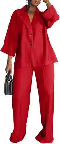 Casual Blazer Pants Suits for Women Dressy Oversized Long Sleeve Blazer and Wide Leg Pants 2 Piece Outfits in Saudi Arabia