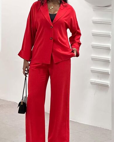 Casual Blazer Pants Suits for Women Dressy Oversized Long Sleeve Blazer and Wide Leg Pants 2 Piece Outfits in Saudi Arabia