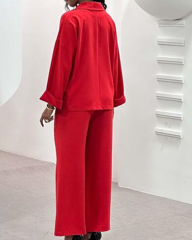 Casual Blazer Pants Suits for Women Dressy Oversized Long Sleeve Blazer and Wide Leg Pants 2 Piece Outfits in Saudi Arabia
