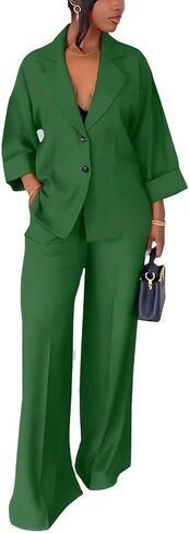 Casual Blazer Pants Suits for Women Dressy Oversized Long Sleeve Blazer and Wide Leg Pants 2 Piece Outfits in Saudi Arabia