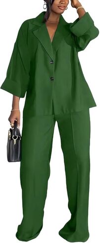 Casual Blazer Pants Suits for Women Dressy Oversized Long Sleeve Blazer and Wide Leg Pants 2 Piece Outfits in Saudi Arabia