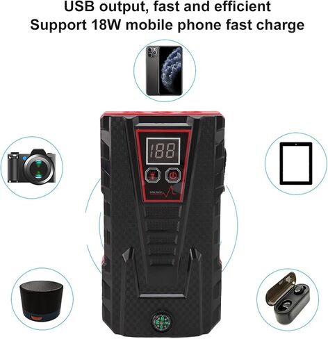 1000A Lithium Starter Pack, Upgraded QDSP Car Battery Pack for 6L Gasoline, 5.5L Engines with 3 Mode LED Flashlight & 18W Fast Charging USB Port (Red) in Saudi Arabia