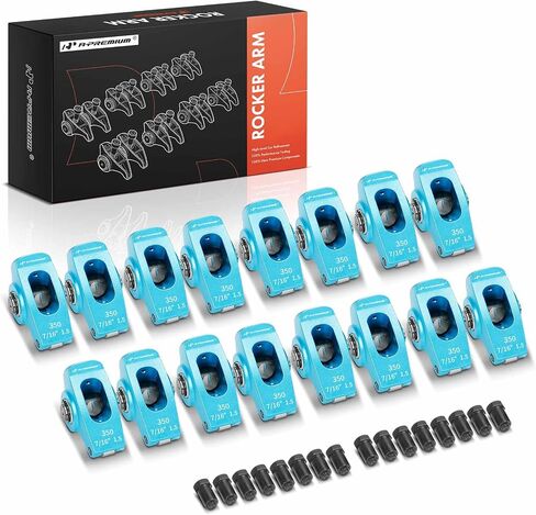 A-premium 16pcs الأزرق من الألومنيوم أحادي اللون الأسلحة الروك مع محامل الإبرة متوافقة مع Chevy SBC 350 ، 1.5 نسبة ، 7/16 " in Saudi Arabia