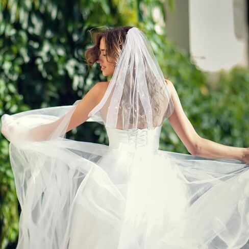 Bachelorette Veil, Short Pearl Veil with Comb 1 Tier White Veils for Bachelorette Party, Suitable for Women and Brides in Kuwait