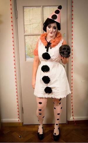 Pierrot Costume Clown Black and White Hat Halloween Cosplay Dress Up for Men and Woman in Saudi Arabia