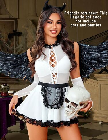 Avidlove Maid Lingerie for Women Sexy Halloween Costumes with Sheer Gloves Contrast Lace Cosplay Outfit in Saudi Arabia