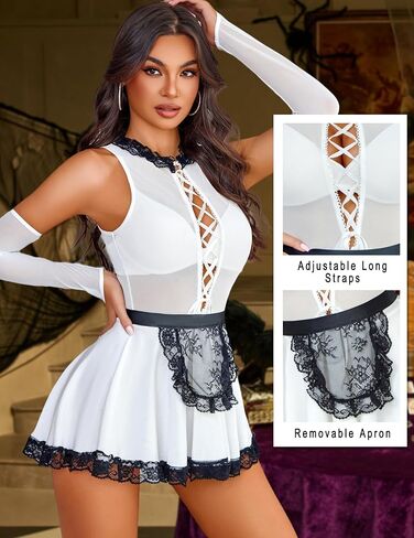 Avidlove Maid Lingerie for Women Sexy Halloween Costumes with Sheer Gloves Contrast Lace Cosplay Outfit in Saudi Arabia