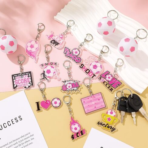 24 PCS Soccer Acrylic keychain Homps Bulk Pink Acrylic Soccer Sports Ball -key -chiew team function function for women men in Saudi Arabia