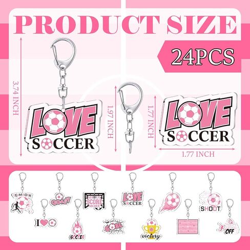 24 PCS Soccer Acrylic keychain Homps Bulk Pink Acrylic Soccer Sports Ball -key -chiew team function function for women men in Saudi Arabia