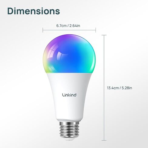 Linkind Smart Light Bulbs, 1600LM (100W Equivalent) Smart Bulb, Work with Alexa & Google Home, RGBTW Color Changing Bulb Music Sync, 2.4GHz Wi-Fi & Bluetooth, LED Alexa Light Bulbs 14W, A21 E26, 2Pack in Kuwait