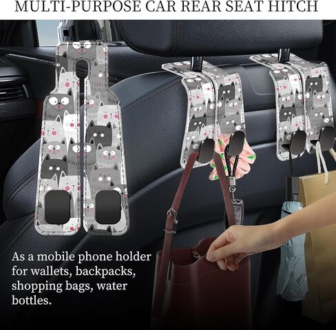 PU Leather Car Seat Hook, Storage Headrest Hanger, Cute Car Backseat Organizer, Car Hooks For Purses and Bags Vintage Bookshelf Pattern in Saudi Arabia